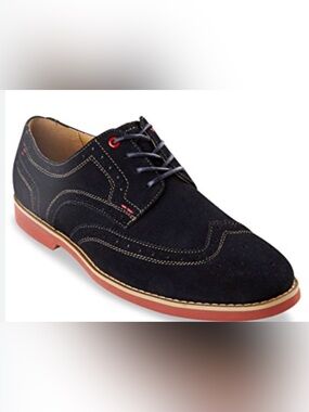 New HUSH PUPPIES Men's Black Suede Derby Shoes with Red Accent